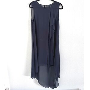 NWT Loren Neiman Marcus M Navy Blue Chiffon Ruffle High-Low Sleeveless Tunic